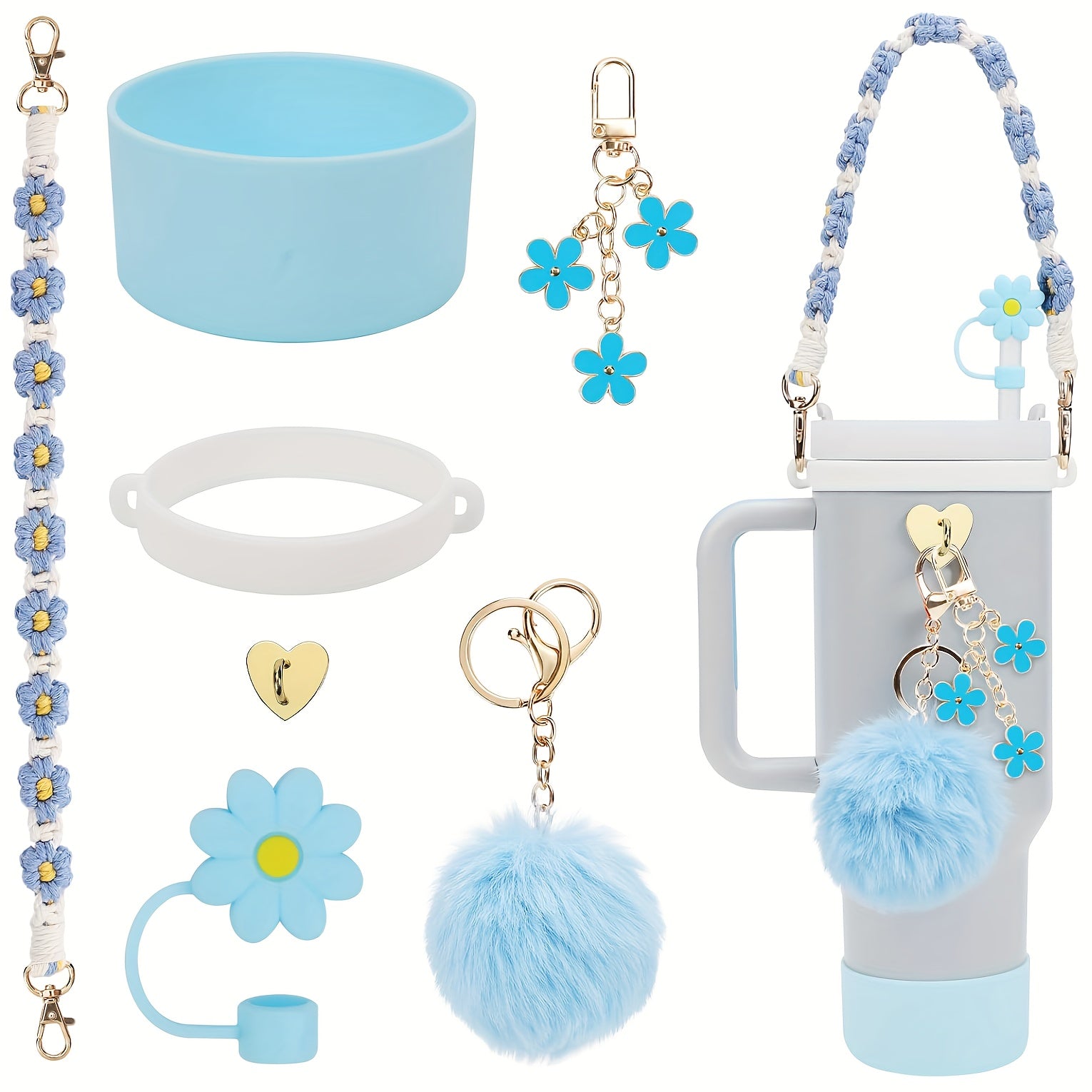 Stanley Cup Accessories Set: Handle Strap, Sleeve, Straw Cover & Charms for 40oz & 30oz Insulated Cups