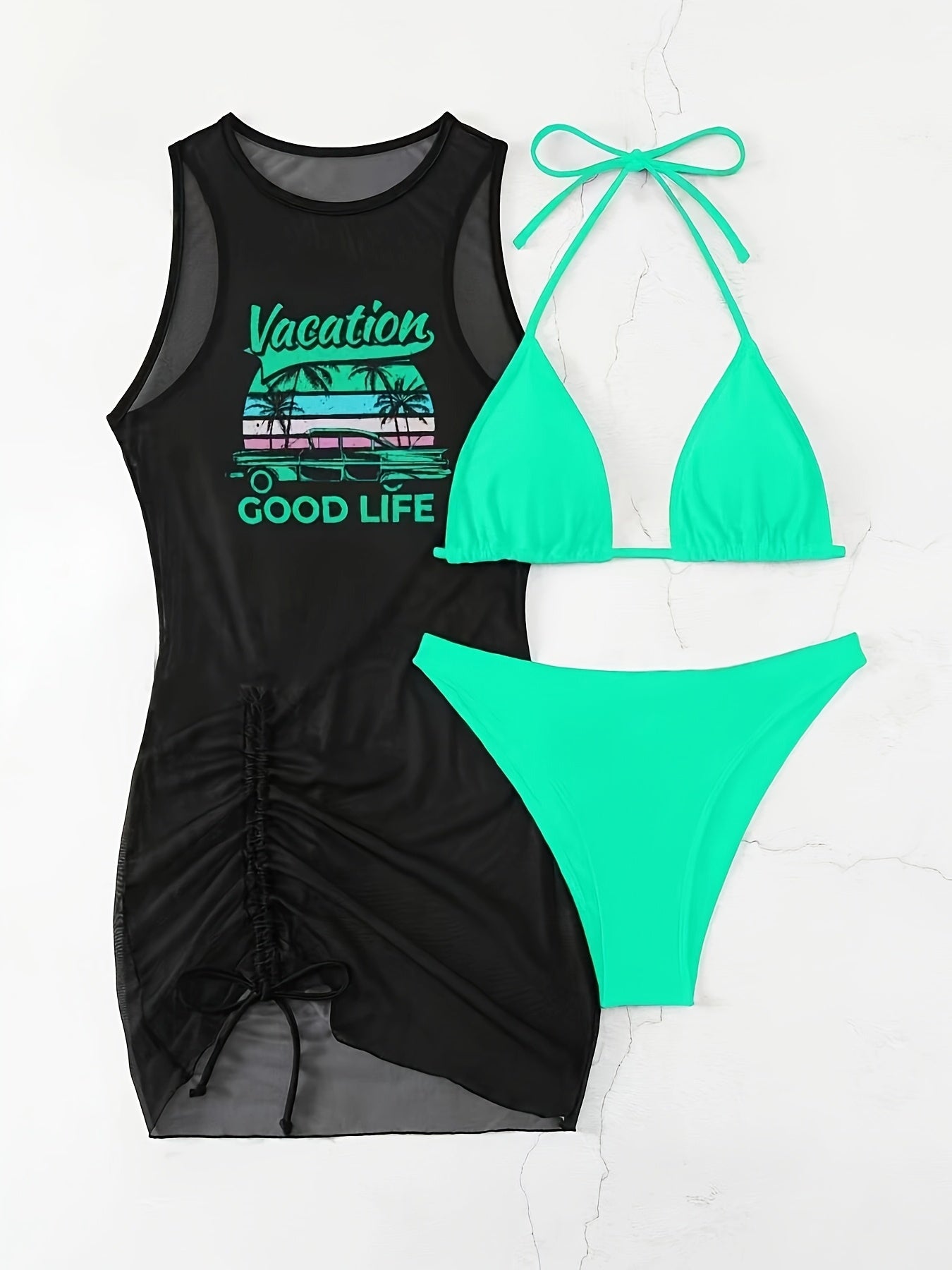 [Sexy Rope Bikini] Three-Piece Stylish Sexy Rope Bikini Set - Beach Vacation Cover Swimsuit for Women