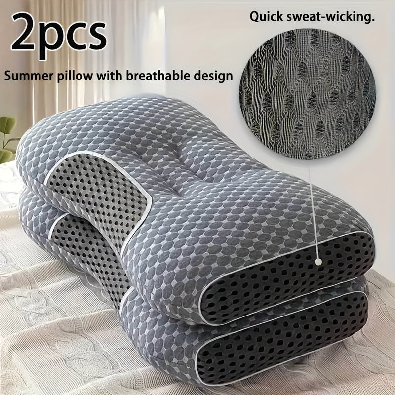 2pcs Modern Pillow with SP Neck Support, Breathable Moisture-Wicking Sweat, Polyester Fiber Cover And 100 Polyester Fiber Filling, Machine Washable, Zipper  All-Season Multi-Purpose Bedding for Any Sleeping Position