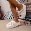 Women's Elegant Plush Faux Fur Slip-On Slippers with Cross Strap & Chain Accents - Thick Cushioned Sole for Indoor Comfort, All-Season Home Lounge Footwear, House Slippers