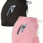 2pcs Pocketed Workout Shorts, Causal Sports Athletic Gym Running Shorts for Women