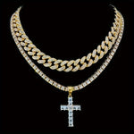 2 Shiny Pendants With Ice Cuban Chain Miami Necklace Men And Women Hip-hop Pendant Necklace Jewelry Gift