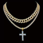 2 Shiny Pendants With Ice Cuban Chain Miami Necklace Men And Women Hip-hop Pendant Necklace Jewelry Gift