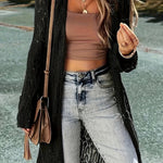 Plus Size Women's Lightweight Lace- Long Cardigan - V-Neck Semi-Sheer Cover-Up, Open Front Long Sleeve Resort Wear for Spring/Summer, Beach Vacation & Casual Outfits, Beach Lace Cover Up, Summer Layering Piece, Elegant Coveru