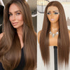 Brown Piano Highlights Straight Lace Front Wig 13x4 HD Transparent Lace Glueless Free Part Long Straight Hair Wigs For Women Heat Resistant Synthetic Fiber Daily Cosplay Wig