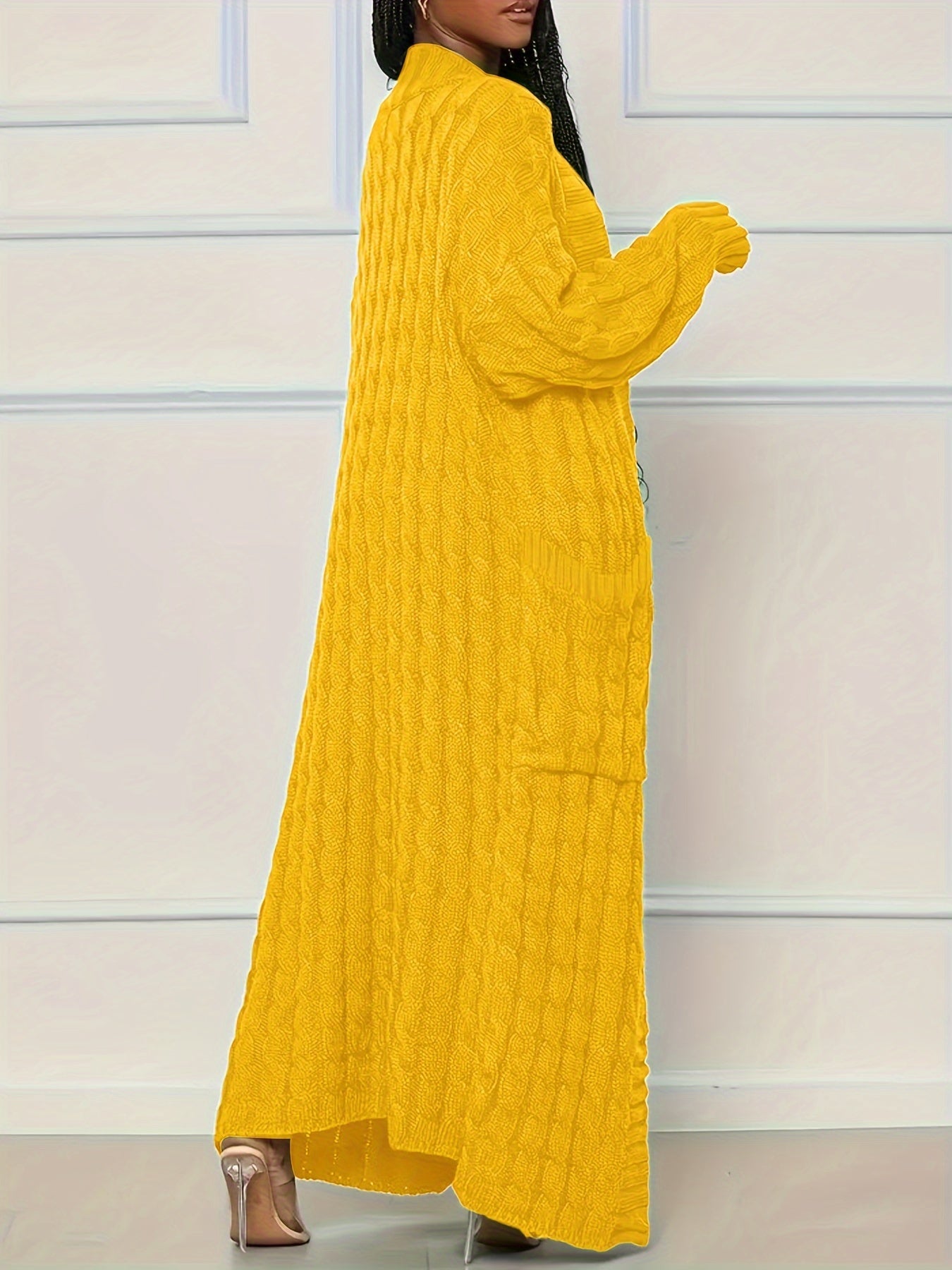 [Polyester Knit Cardigan] 100% Polyester Women's Casual Knit Cardigan - Solid Color Long Sleeve Open Front Sweater with Pockets - Versatile Knitwear for All Seasons