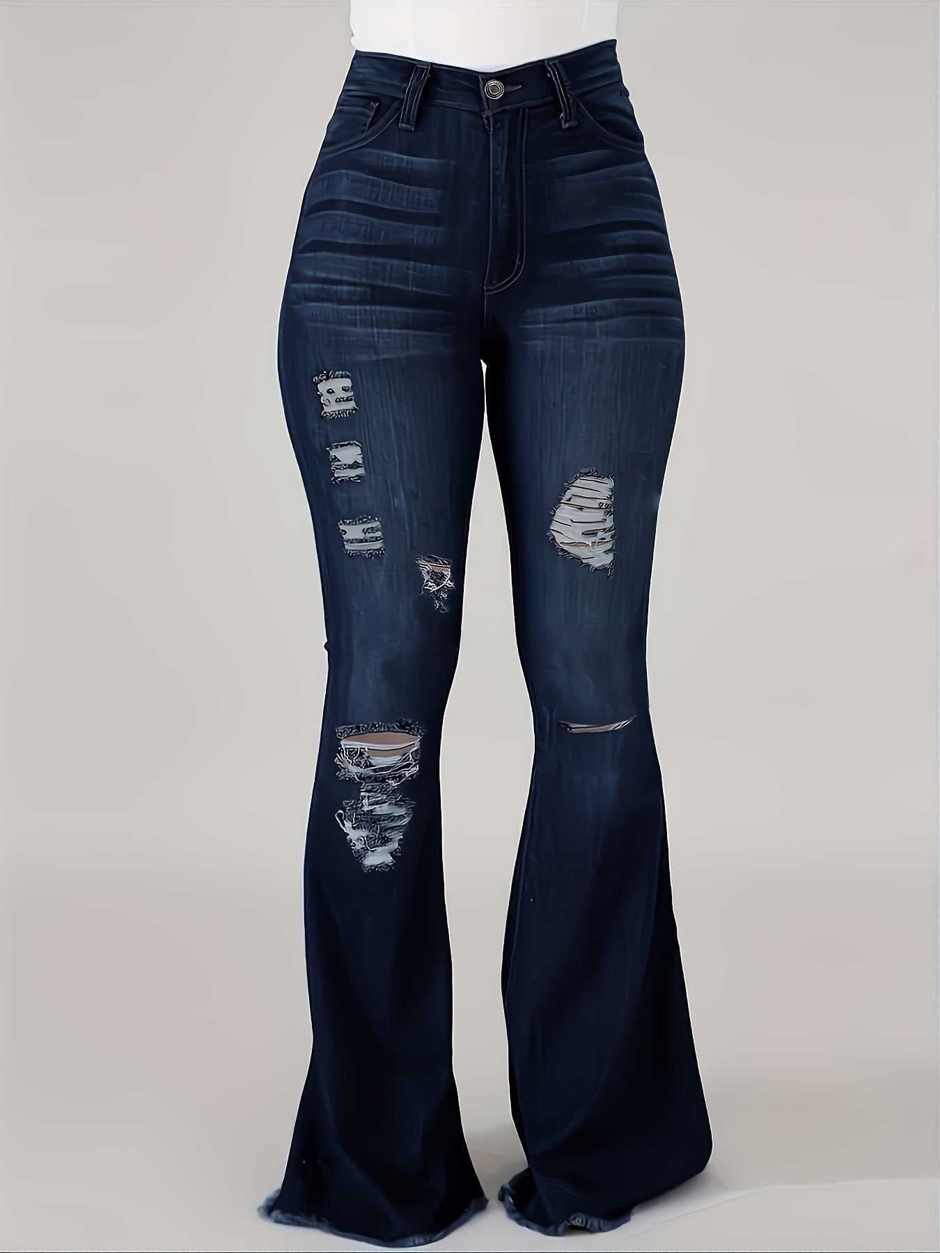 Sexy fashion women's ripped hip lift jeans flared pants