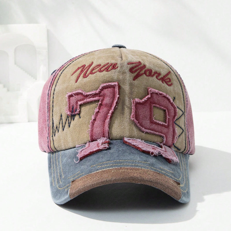 [Fashionable Cap] 1pc Fashionable Adjustable Peaked Cap | Number 79 Embroidered Color Matching Sun Protection Baseball Cap, Old Personalized Lightweight Sun Hat | Outdoor Leisure Hat for Men and Women