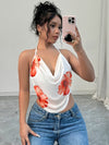 Floral Print Backless Halter Top