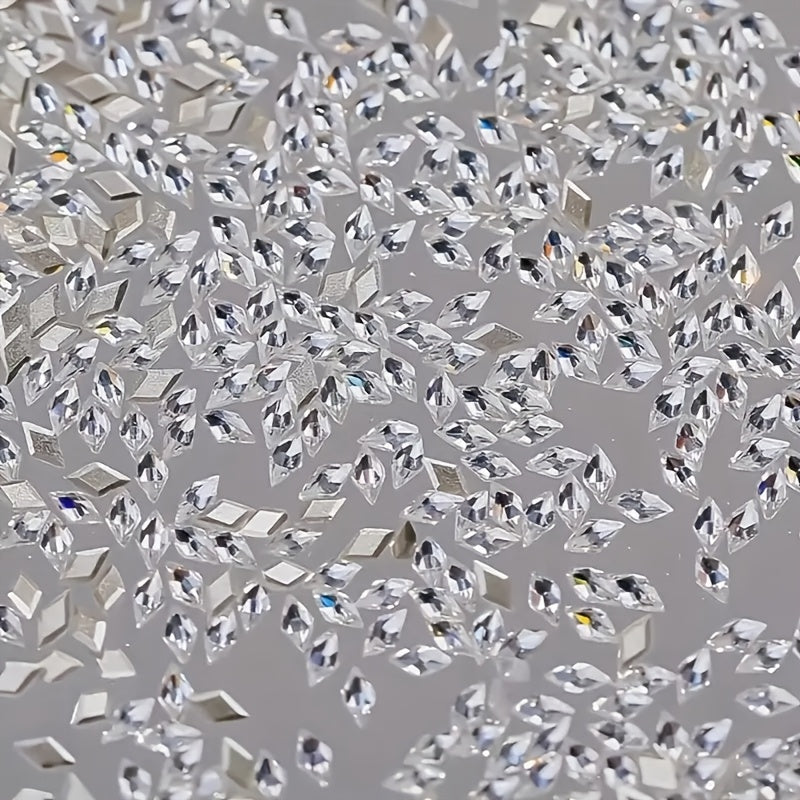 100pcs/bag 1.5*3mm Rhombus Cubic Zirconia Nail Charms, White Glitter Diamond Shaped Rhinestones, Low Allergenic Nail Art Jewelry, Bridal Manicure Accessories, Nail Decoration Supplies for Hand and Foot Care