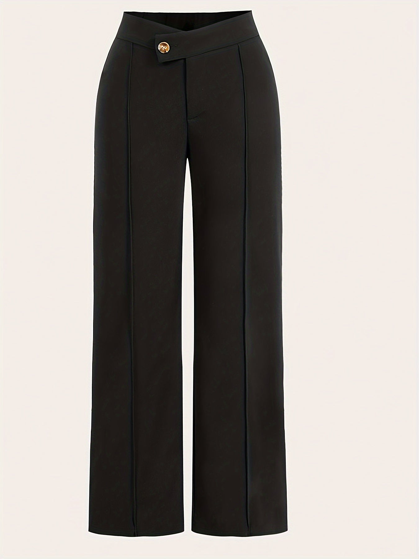 Asymmetrical High Waist Pants, Elegant Solid Color Straight Leg Pants For Spring & Fall, Women's Clothing