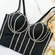 #8185 French Design Sleeveless Vest, Niche Shaping Underwear for Women, Fishbone Top with Studs and Shiny Rhinestones, Women'S Group Tightening Wrap Chest