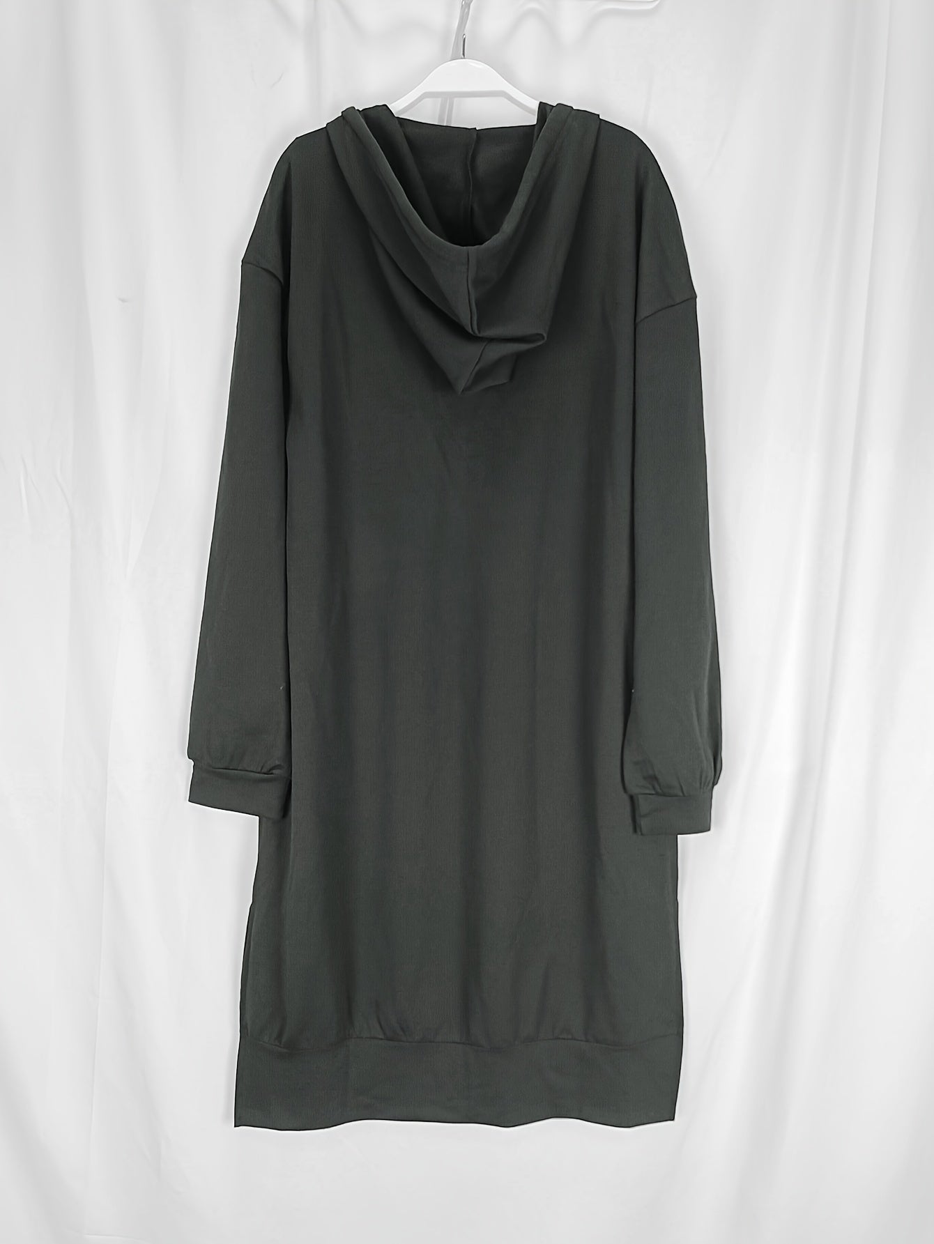 Stylish Long Sleeve Plunge Neck Hooded Dress - Soft Solid Color, Split Hem, Casual Chic, Perfect for Fall & Winter, Womens Clothing