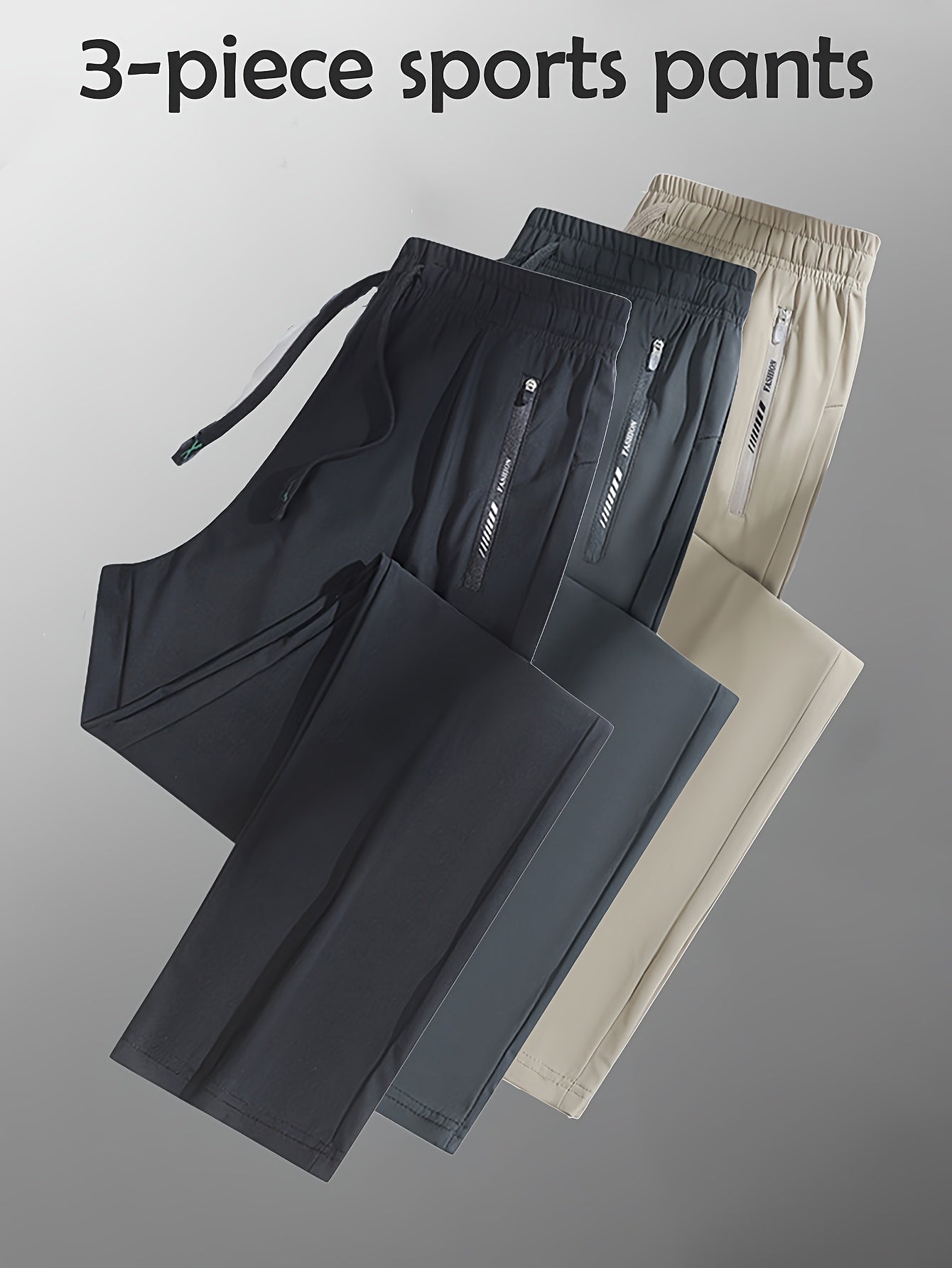 Set of 3 Women'S Sports Long Pants Made of, Lightweight And Breathable, Casual Athletic Trousers with Zipper Pockets And Elastic Waist, Straight-Leg Design.