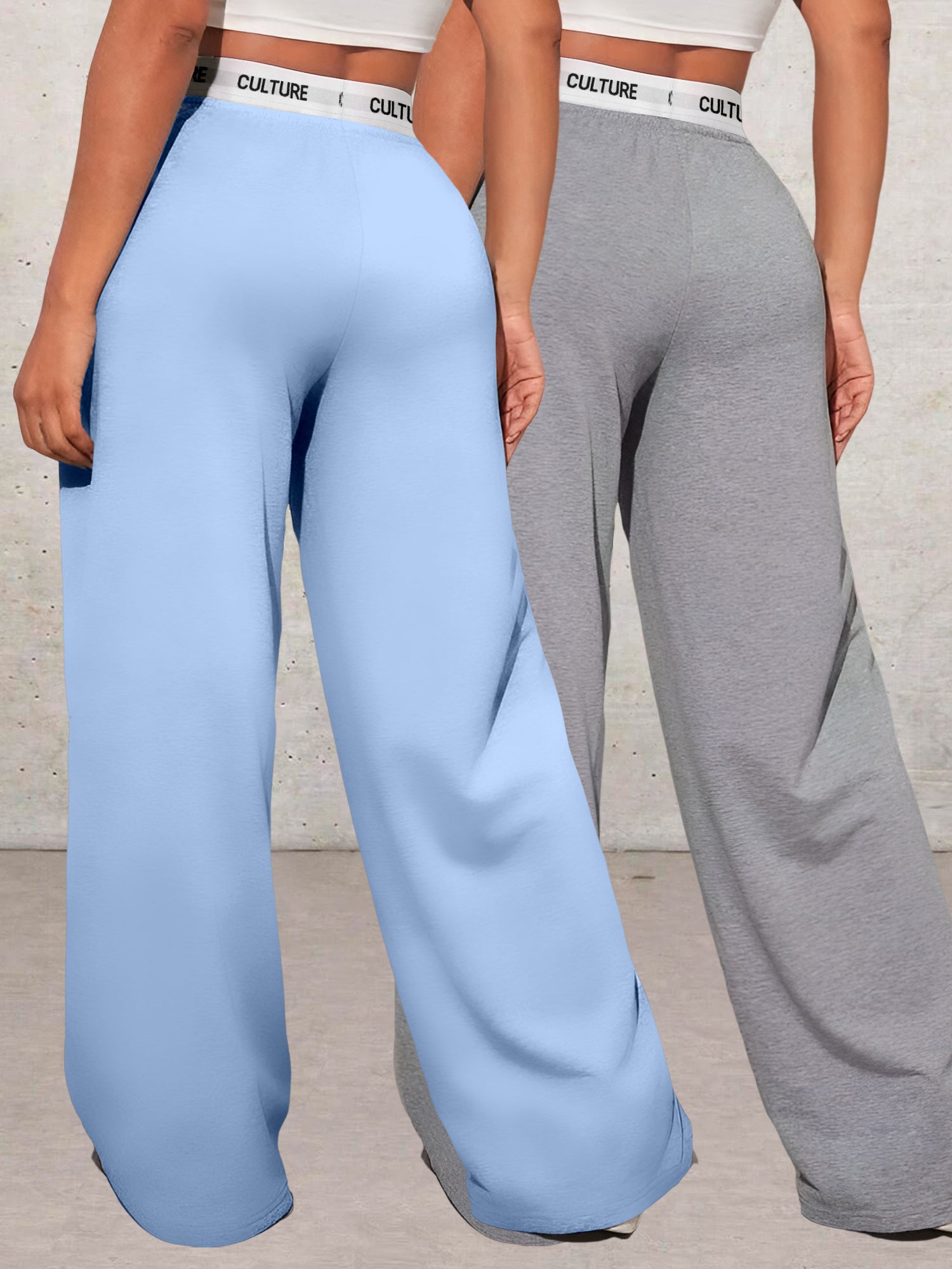 2pcs Women'S Letter BROOKLYN Print High Waist Wide Leg Loose Pocket Casual Jeans Pants