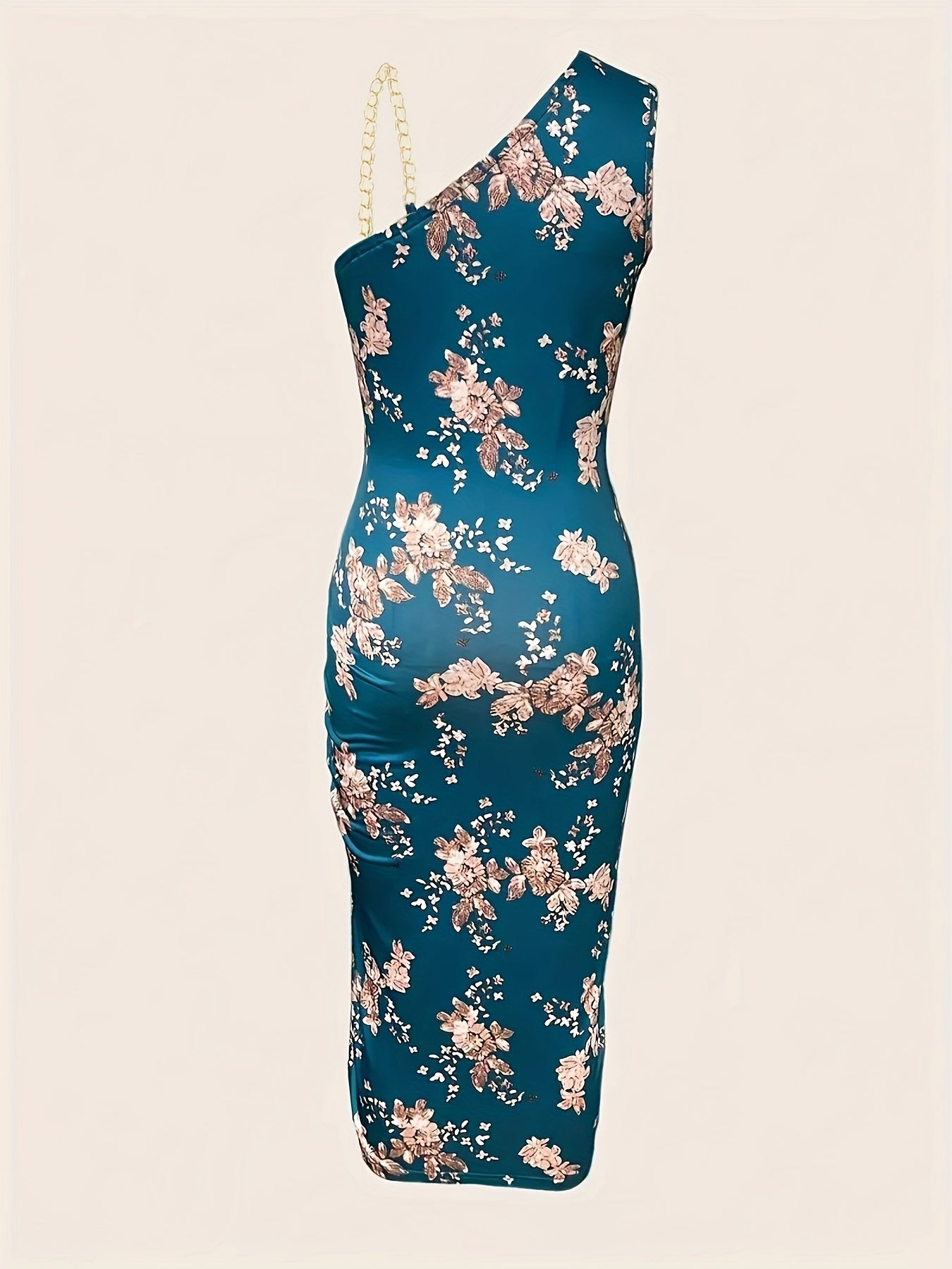 Elegant Western-Style Printed Dress with Metallic Chain Drawstring, a Light Evening Gown for The Spring And Summer of 2025, Featuring Sexy Women'S Fashion.