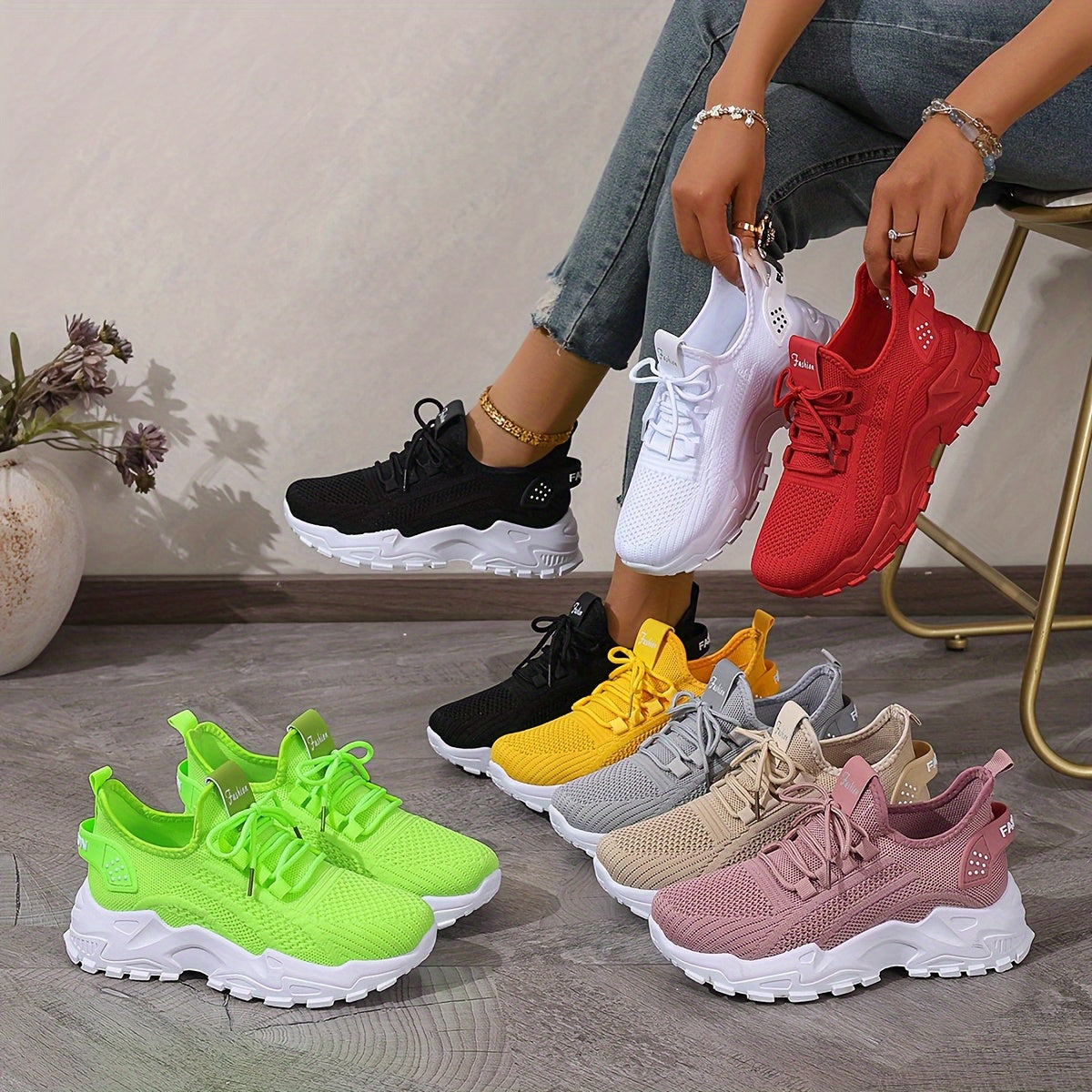 Cheap Women'S Fashion Pure Color Tied Sneaker, Summer Mesh Breathable Outdoor Running Shoes, Low-Top Comfortable Platform plus Size Women'S Shoes-Gift