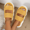 Women's Simple And Stylish Indoor Home Comfortable Non-Slip Soft Bottom Thick Open Toe Two Strap Faux Furry Slippers