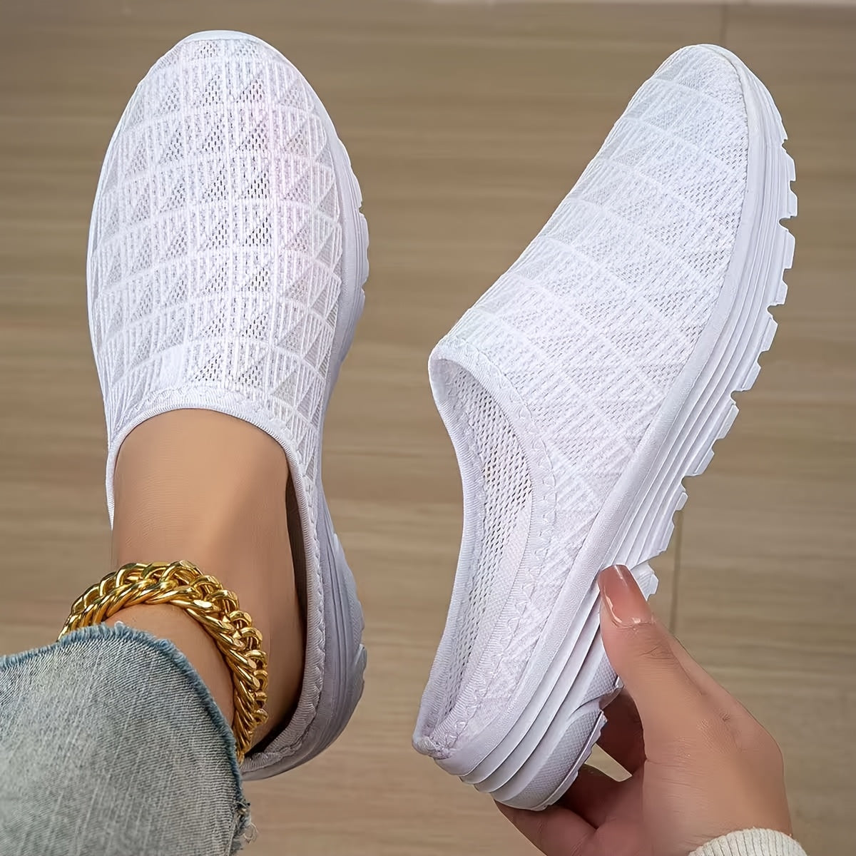 [Lightweight Slip-On Sneakers] Quanzhou Shoes Women's Lightweight Breathable Knit Slip-On Sneakers - Pink, All-Season Casual Walking Shoes with Stability Support, Fabric Upper & MD Sole, Everyday Footwear | Comfortable Wear |