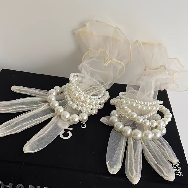 5pcs Elegant French-Inspired Acrylic Faux Pearl Bracelet Set - Vintage Chic Multi-Layer Beaded Stacking Wrist Jewelry, Ideal for Daily Wear & Gifting