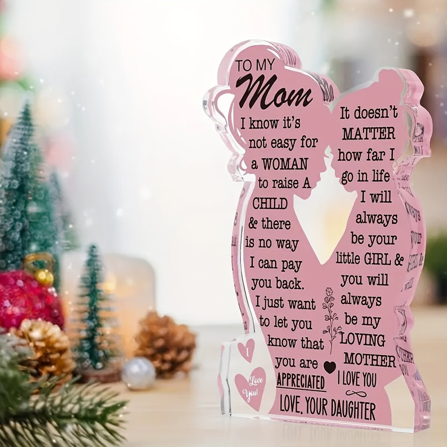 1pc Transparent acrylic Best Mom - I love you Mom Acrylic plaque, perfect Christmas, Thanksgiving and Mother's Day gifts from daughters, birthday gifts for new and single moms, family room decor, room bedside table with souve