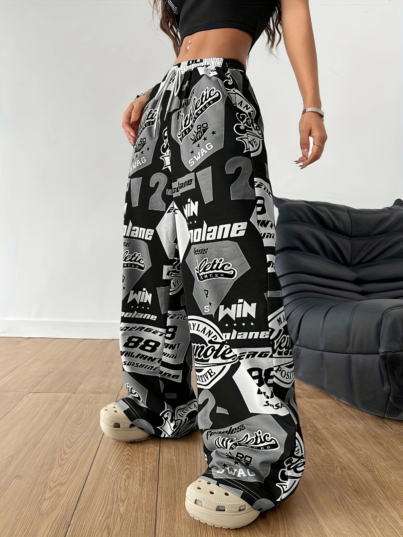 Women'S Y2K-Inspired Wide-Leg Athletic Pants with "Paris" Tank Top - Green, White, and Yellow Graphic Print, Drawstring Waist, Casual Sportswear, Casual Sportswear | Graphic Print Pants | Drawstring Waistband, Athletic Wear