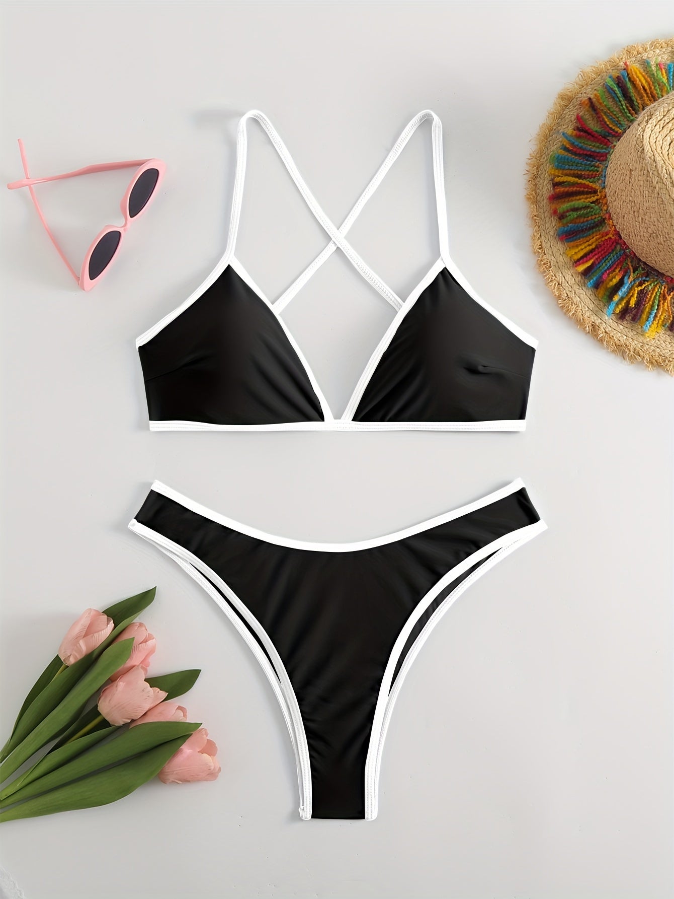 Women fashion swimsuit Sexy bikini Sport style Simple classic beach vacation photo bikini