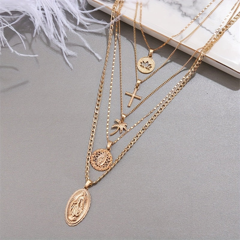 5pcs Simple Bohemian Cross Pendant Necklace Set, Daily Party Accessories, Best Gift for Friends