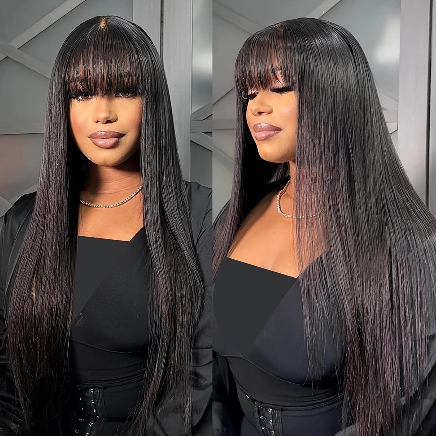 [ Items For The Season Change]Human Hair Wigs With Bangs Ready To GO Glueless Straight Wigs For Beginners Women 100% Brazilian Human Hair