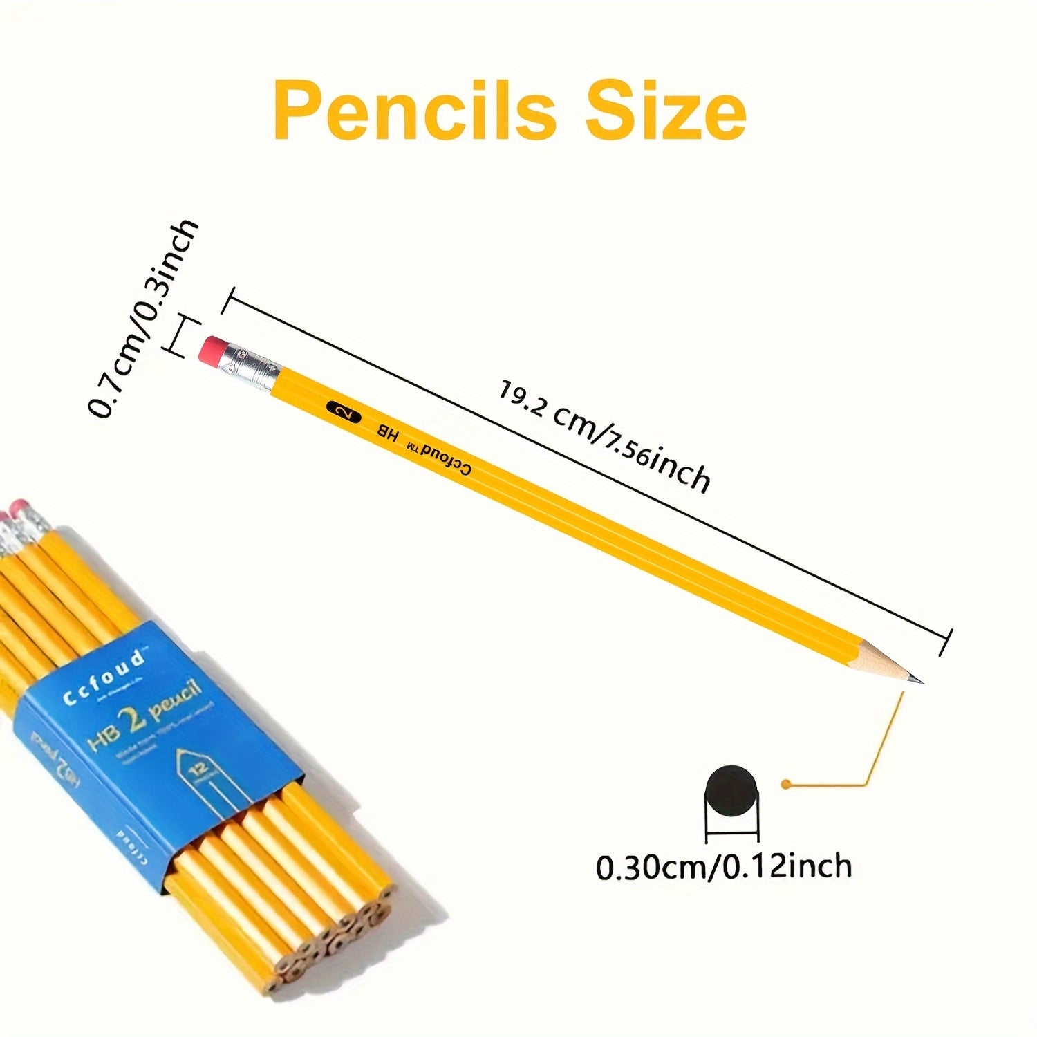 HB Hexagon Wooden Pencils With Red Color Eraser, 12pcs/24pcs Pencils With Eraser Head, HB Pencils For Writing, Drawing And Sketching, Yellow Wooden Pencils For Office