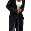 [Open Front] Women's Casual Cardigan - Black Cable Knit, Long Sleeve, Open Front with Pockets - Relaxed Fit for Fall/Winter