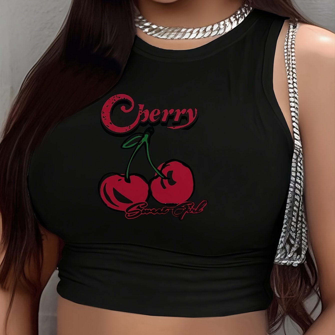 Portrait Print Crew Neck Tank Top, Casual Sleeveless Crop Top For Spring & Summer, Women's Clothing