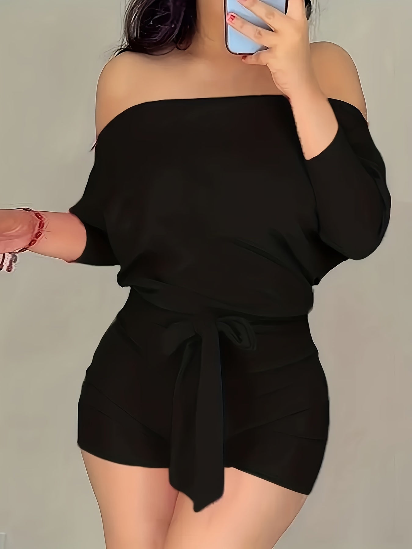 8016 European And American Women'S Clothing 2025 Spring And Summer New Casual Loose Off-Shoulder Shorts Suit Two-Piece Suit with Belt