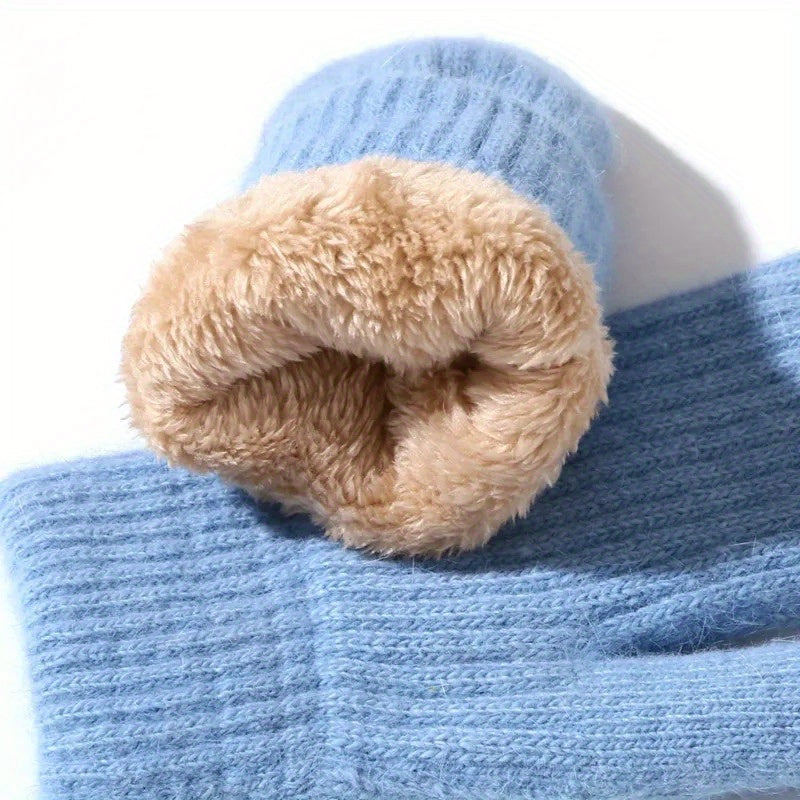 3-Pack CozyWarm Women'S Knitted Mittens - Polyester & Wool Blend, Elastic Windproof Fingerless Gloves for Driving and Cycling, Warm and Cozy Outdoor Accessories