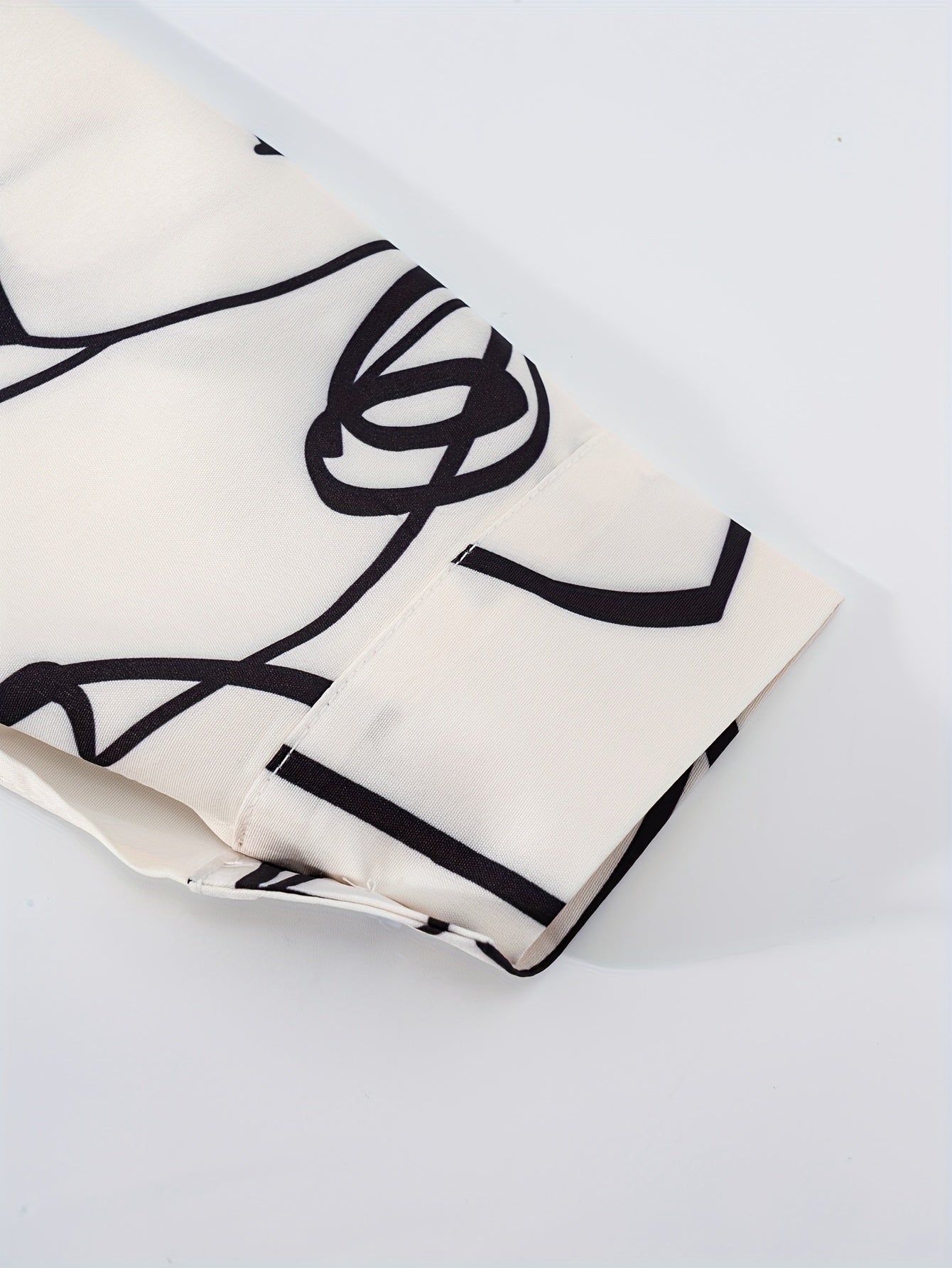 Abstract Face Print Button Up Shirt Dress, Vacation Long Sleeve Collared Loose Maxi Dress, Women's Clothing