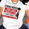 "Women's Motivational T-Shirt - 'Strong Women Have Standards' Print, Short Sleeve Round Neck Casual Top, Red & Black, Soft & Breathable Summer Tee", Ladies T Shirts
