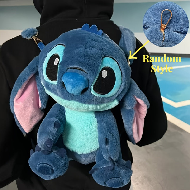 1pc Stitch Plush Backpack - Blue & Pink Dual-Strap Shoulder Bag, Soft Polyester Travel & Commuting Accessory for Women & Men, Zipper Closure, Random Style, Backpack
