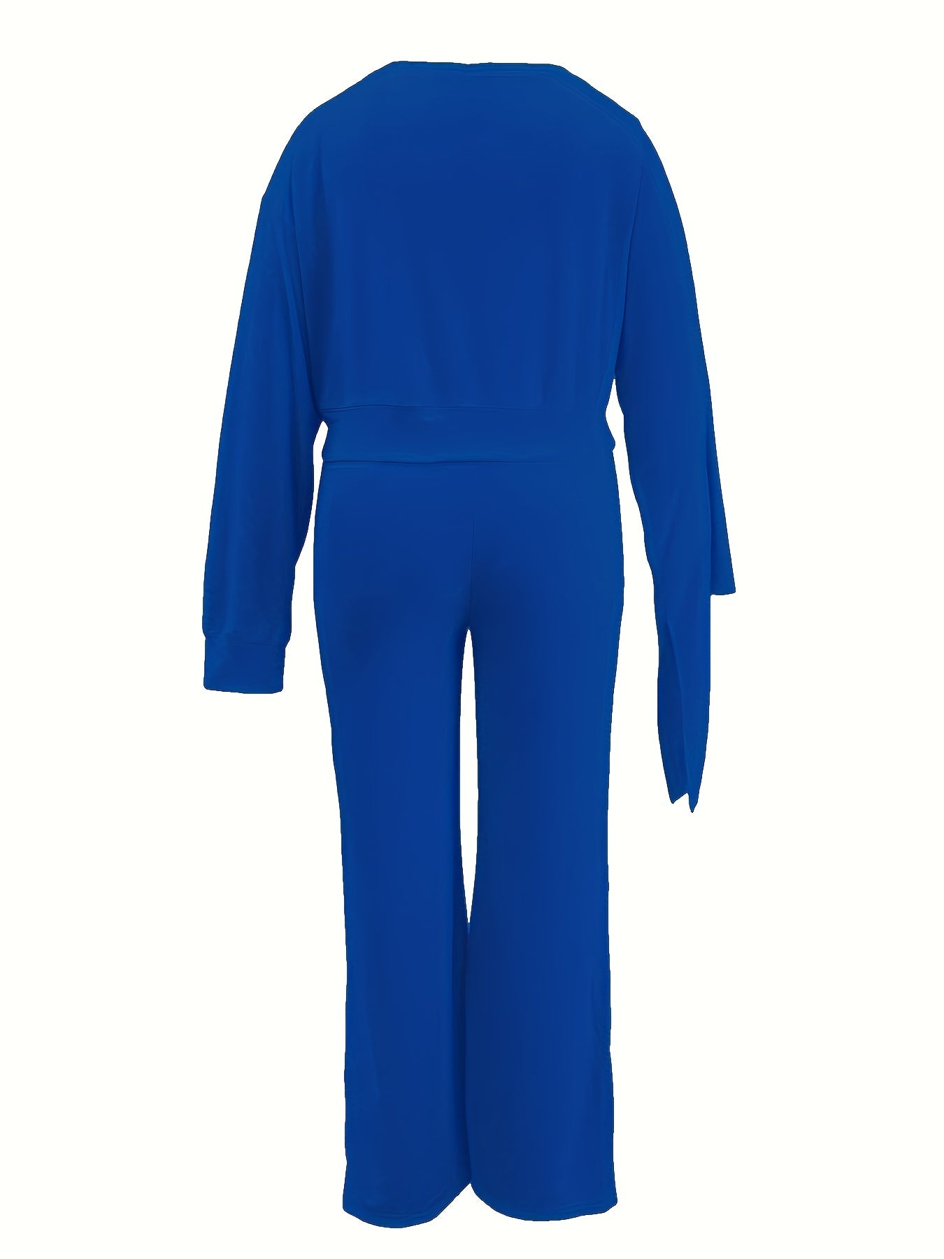 1set Women'S Solid Color Asymmetrical Sleeve Sweatshirt and Pants Set, Casual Crew Neck Polyester Knit Fabric, All-Season Lounge Wear