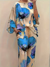 Women's Elegant Floral Print Satin Two-Piece Set: Round Neck Top and Wide Leg Pants