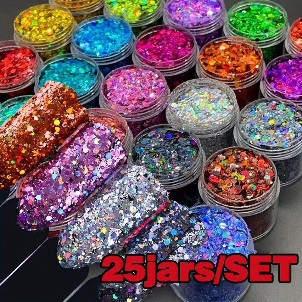 25 Jars/set Iridescent Nail Art Glitter Sequins Set Holographic Colorful Sparkly Hexagon Flakes Bottled Nail Sequins