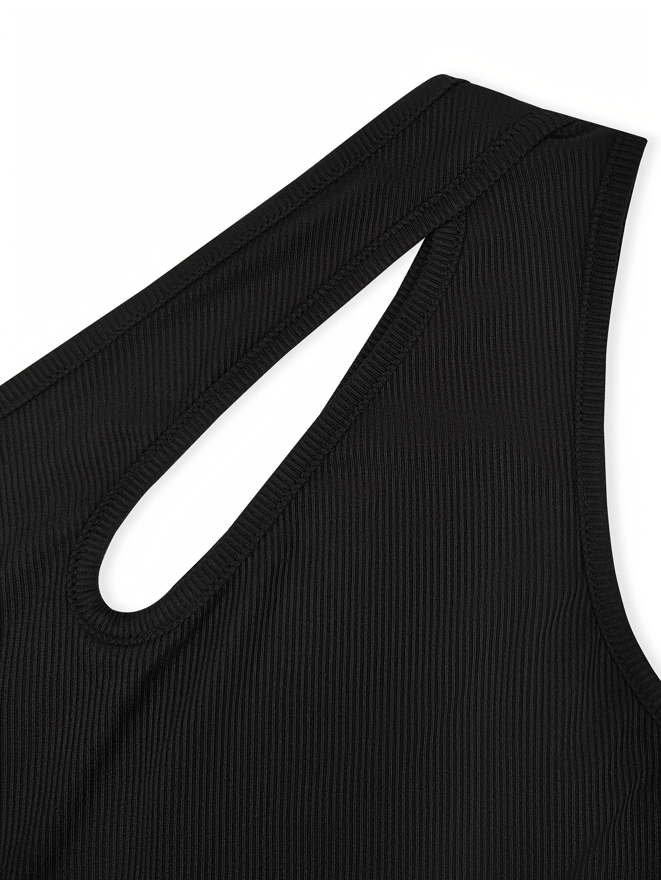 Women's One-Shoulder Cutout Jumpsuit - Stylish Black Ribbed Knit Sleeveless Bodycon for Parties & Casual Outings, Comfortable All-Day Wear, Party Wear | Ribbed Texture | Knitted Fabric