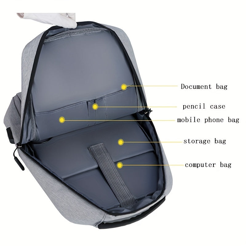 1pc Grey Business Laptop Backpack, Lightweight Fabric Travel Bag with Adjustable Strap, Zipper Closure, Polyester Lining, Sewing Thread Detail, Lace-Up Design for School, Outdoor, Valentines Gift