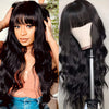 Body Wave Wigs with Bangs 100% Human Hair Wigs for Women None Lace Front Wigs 200%Density Brazilian Virgin Hair Glueless Machine Made Wig Human Hair Wigs with Bangs Natural Color