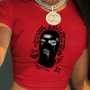 Women'S Y2K Graphic Crop Top T-Shirt - Black Short Sleeve with Unique Black and White Print, Casual Spring/Summer/Fall Wear, Crop Top Blouse