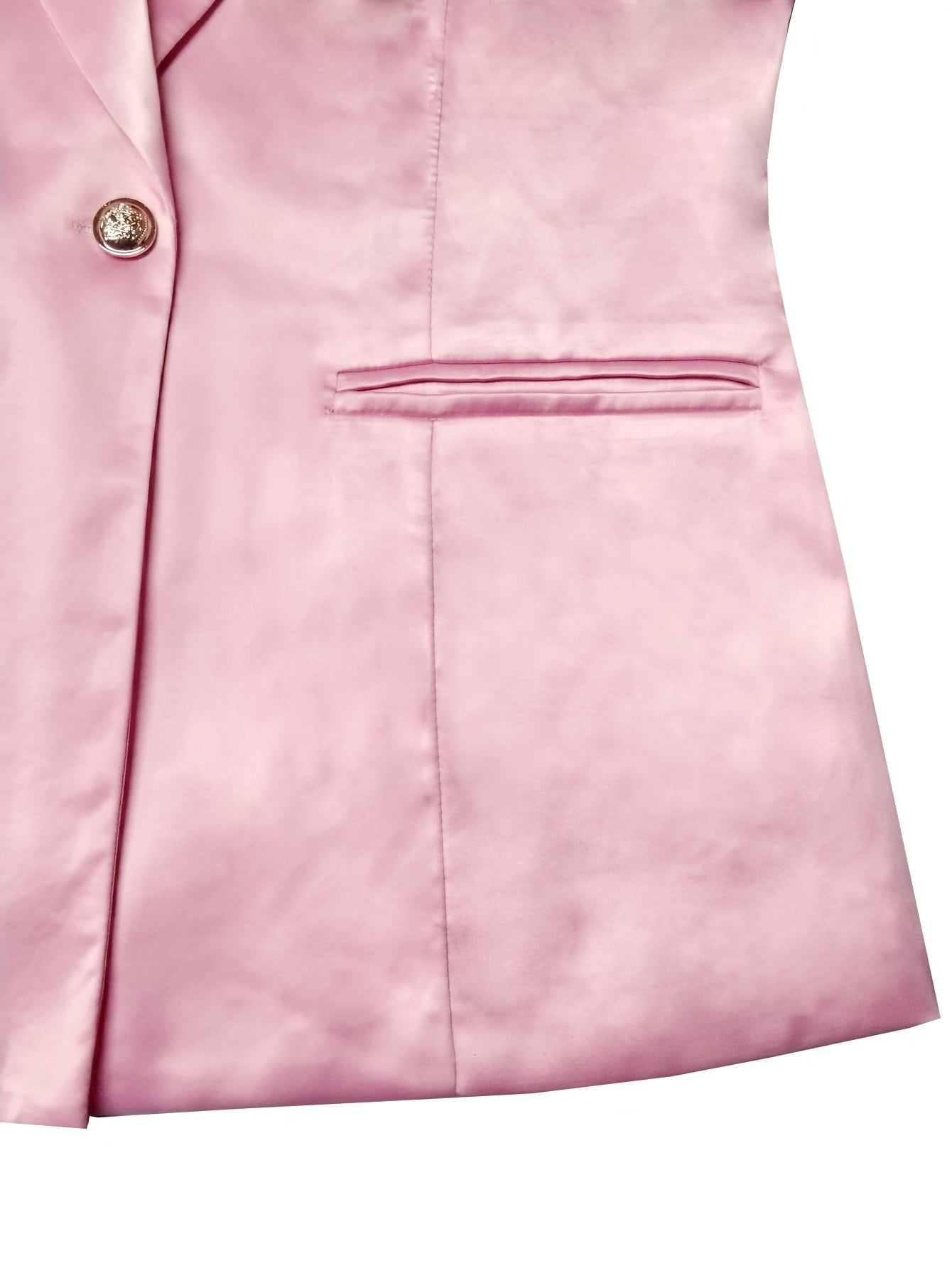 Elegant Satin Blazer for Women, Solid Color, Single Breasted, Three Quarter Sleeve, Polyester 96% Elastane 4%, Regular Fit, Woven, Button Detail, No Belt, All Seasons