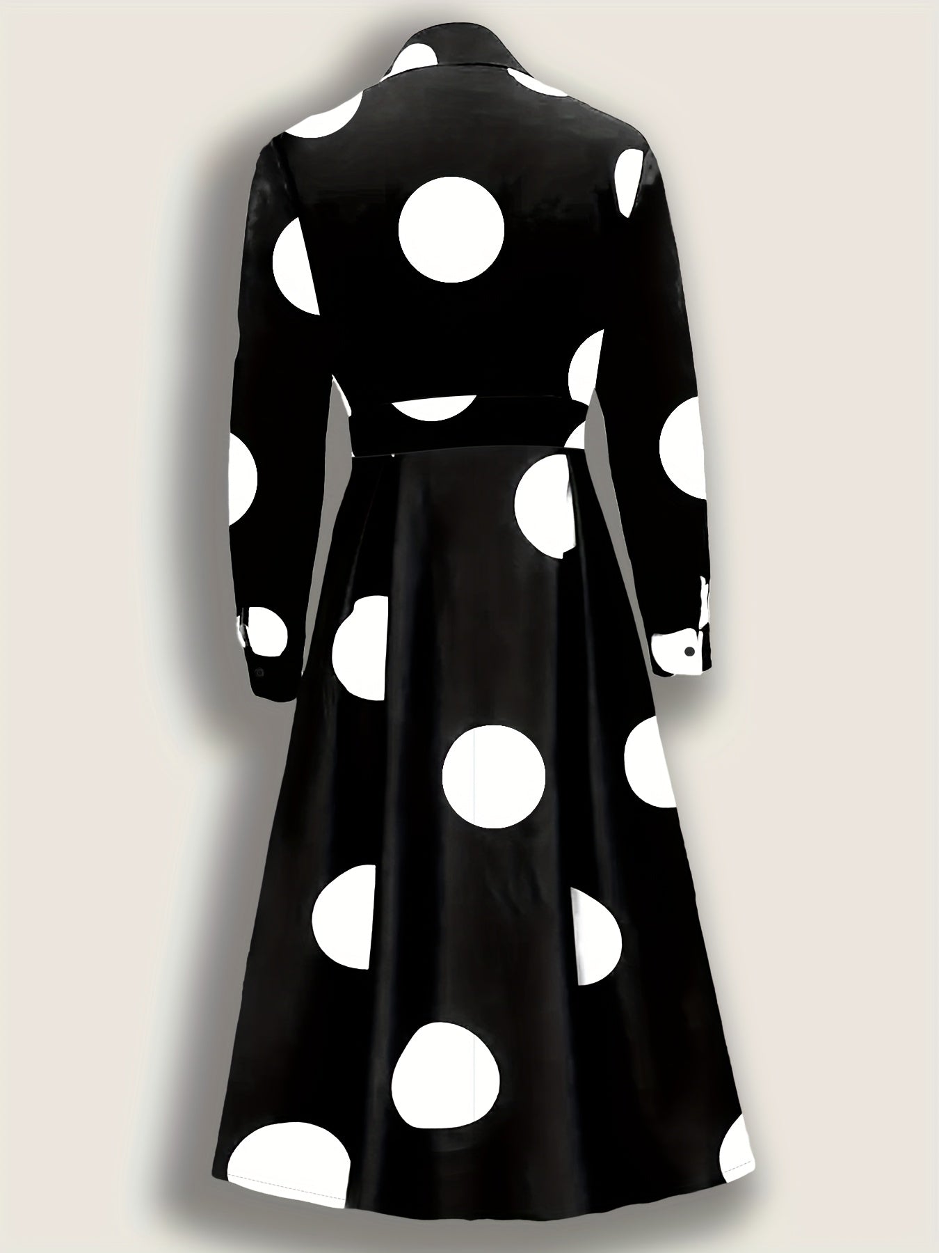 Women'S Elegant Long-Sleeve V-Neck Polka Dot Dress - White with Black Dots, Pencil Fit, Perfect for Spring/Summer/Fall, Casual Attire|Pencil Fit Dress|Vneckline Dress
