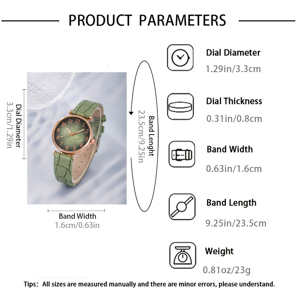4pcs all-matching simple quartz watch jewelry set. The perfect gift for her for Christmas