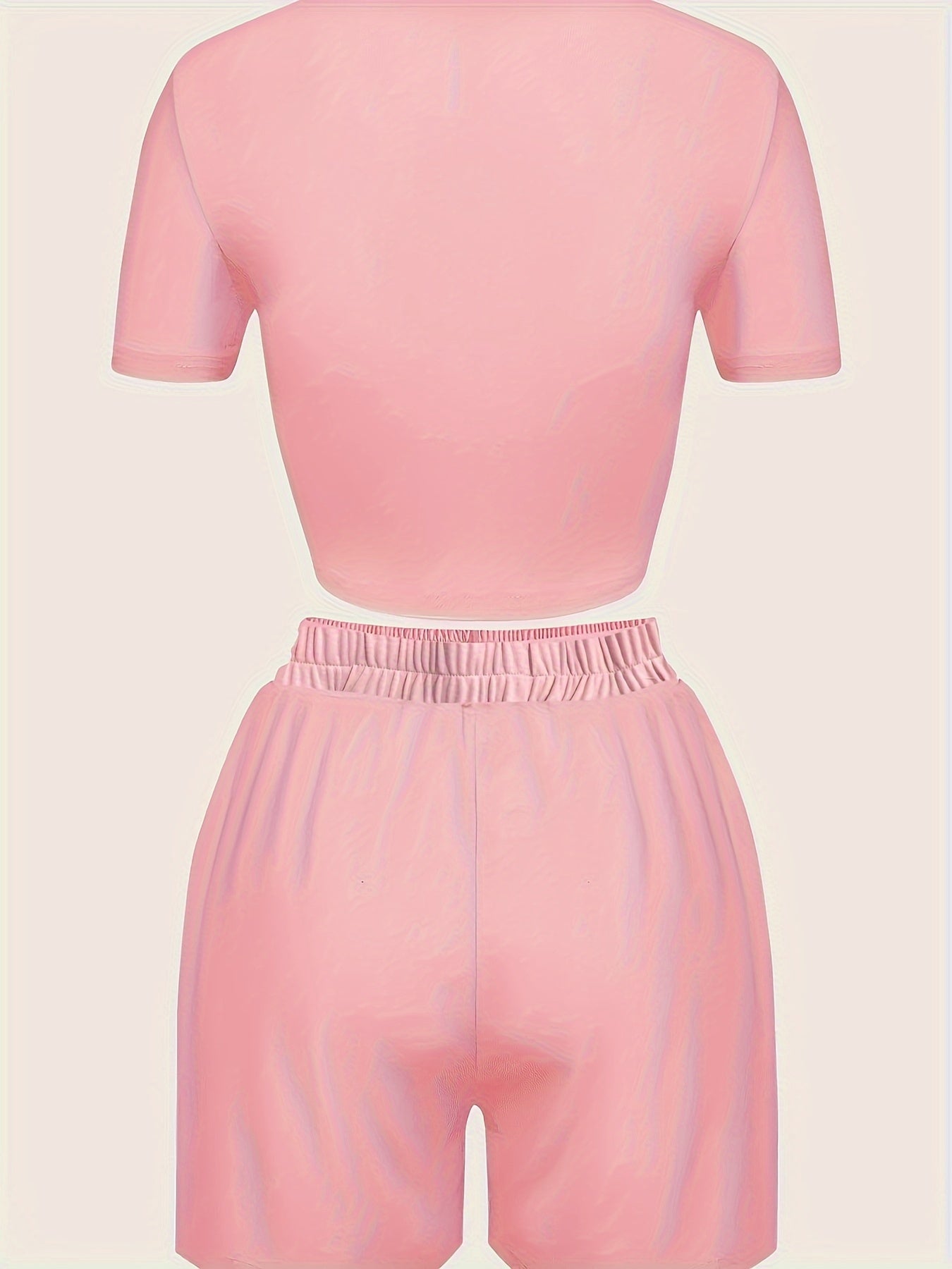 [Two-piece Make Money Print Set] Make Money Print T-shirt & Shorts Two-piece Set, Cropped Short Sleeve T-shirt & Elastic Waist Loose Shorts Set, Women's Clothing