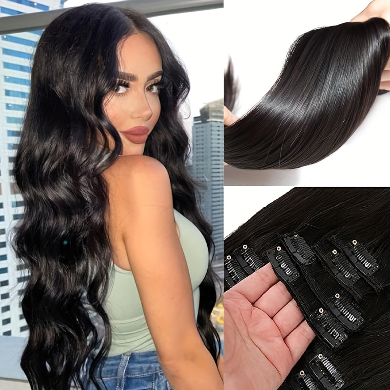 Straight Real Human Hair Clip In Hair Extensions 100% Unprocessed Virgin Human Hair Clip In Seamless Real Human Hair Clips Hair Accessories 8Pcs/Set With 18 Clips 120g