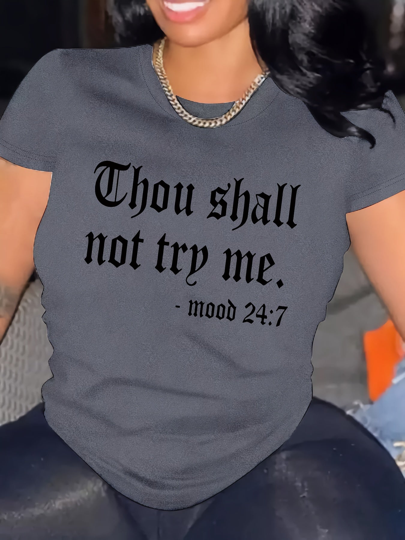 Summer Chic Alphabet Print Crew Neck Short Sleeve T-Shirt - Soft Micro Elasticity Polyester Fabric, Machine Washable, Casual Womens Top for Spring and Summer